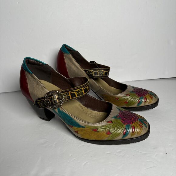 Socofy womens shoe size EU 42 Boho Artsy Floral Unique Mary Jane *flaw (peeling) - Picture 1 of 15